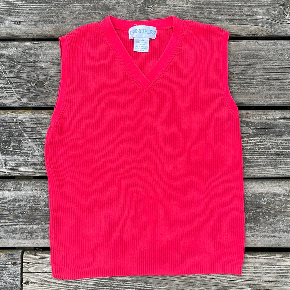 Principles Women’s Vintage Red Ribbed V-Neck Sweater Vest